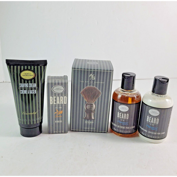 The Art of Shaving Set Peppermint Beard Wash Conditioner Oil Shaving Cream Brush - Picture 1 of 14
